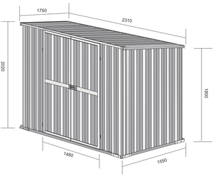Box in Acciaio Zincato Casetta da Giardino in Lamiera 2.31 x 1.75 m x h2.02 m - 81 KG – 4.04 metri quadri - VERDE