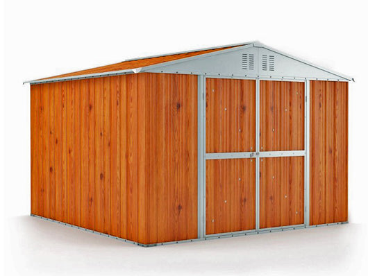 Deposito attrezzi box acciaio capanno lamiera zincata 327x269cm x h 215cm - 132 kg - 8,80mq LEGNO