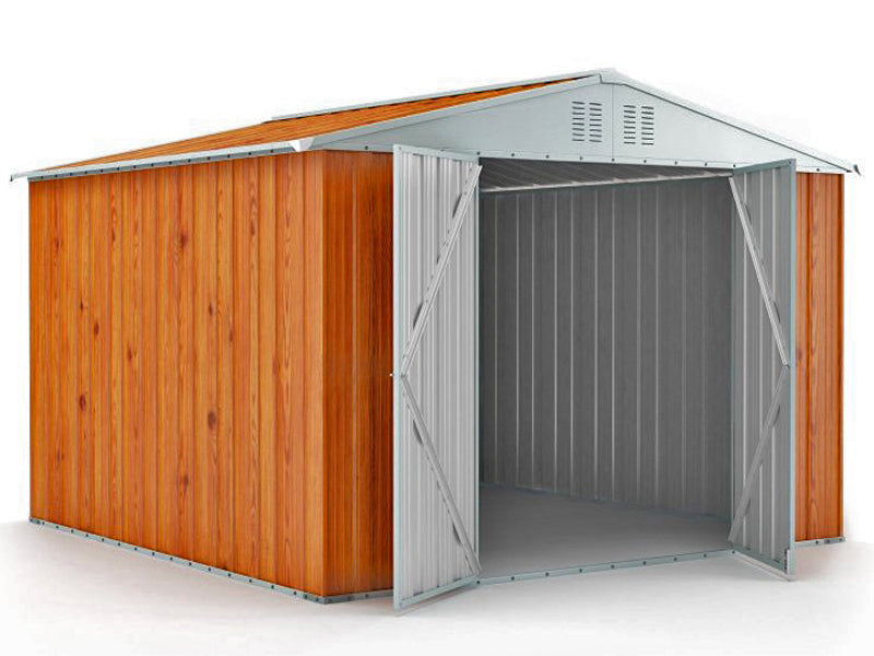 Deposito attrezzi box acciaio capanno lamiera zincata 327x269cm x h 215cm - 132 kg - 8,80mq LEGNO