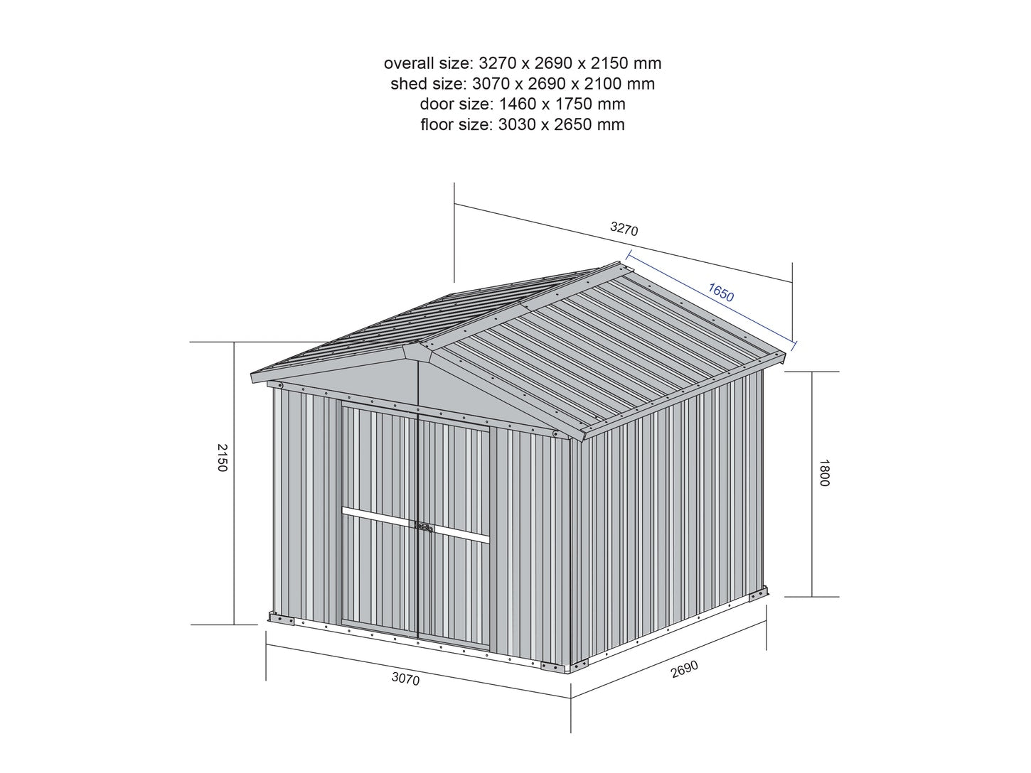 Deposito attrezzi box acciaio capanno lamiera zincata 327x269cm x h 215cm - 132 kg - 8,80mq LEGNO