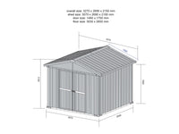 Deposito attrezzi box acciaio capanno lamiera zincata 327x269cm x h 215cm - 132 kg - 8,80mq LEGNO