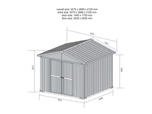 Deposito attrezzi box acciaio capanno lamiera zincata 327x269cm x h 215cm - 132 kg - 8,80mq LEGNO