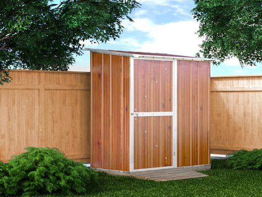 Deposito da giardino per attrezzi in lamiera di acciaio zincata 174x100cm x h 182cm - 43kg - 1,74mq - LEGNO