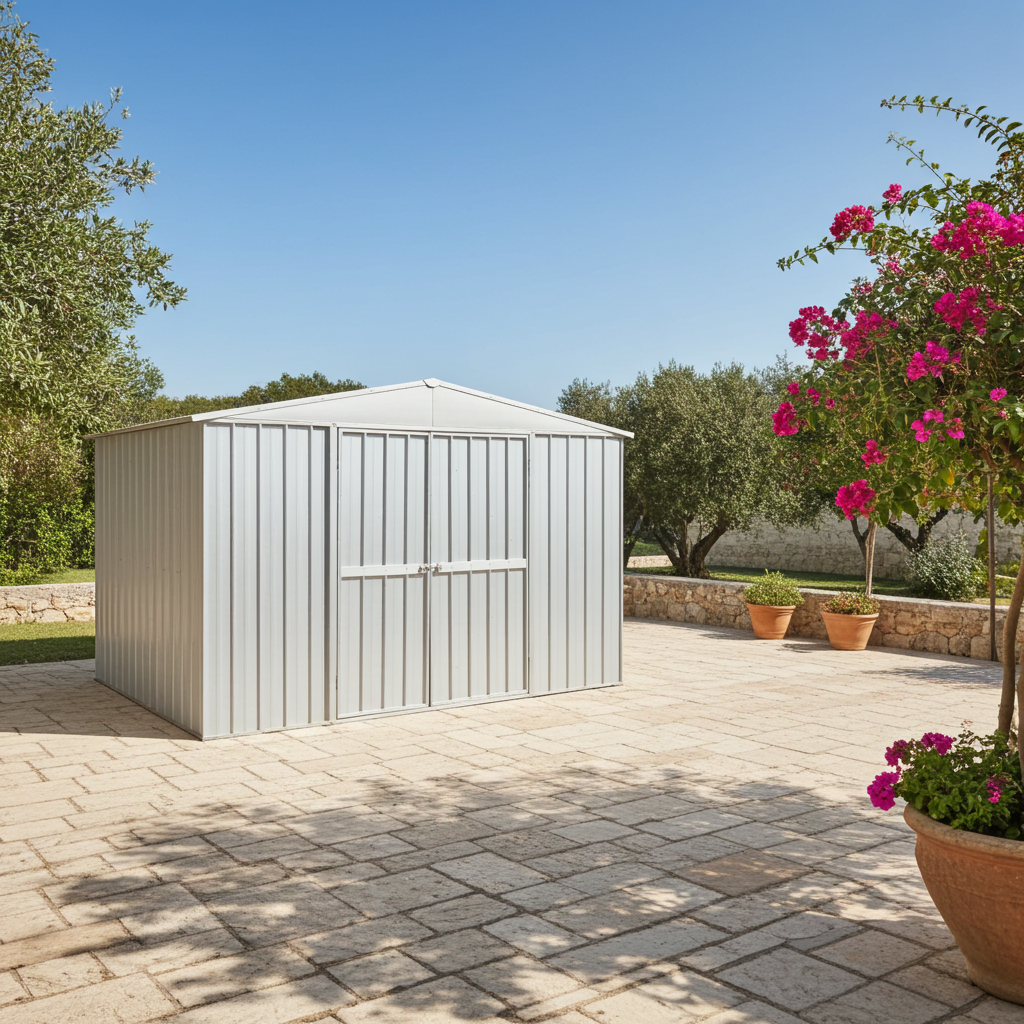 Deposito attrezzi da giardino cantiere box 360x175cm x h 212cm - 110 kg - 6,30 mq BIANCO