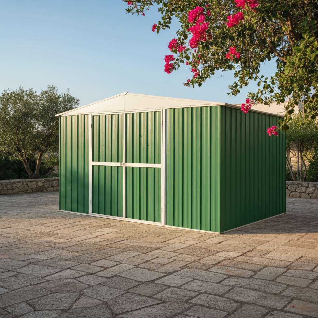 Box acciaio casetta giardino in lamiera deposito attrezzi 360x175cm x h 212cm - 110 kg - 6,30 mq VERDE