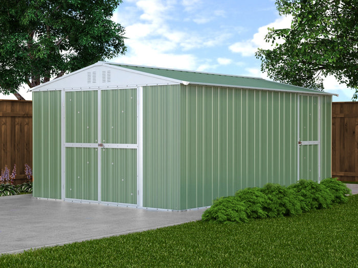 Box giardino in acciaio deposito attrezzi utensili capanno in lamiera zincata 327x459cm x h 215cm - 201 kg - 15,01 mq VERDE