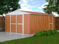 Box deposito attrezzi utensili doppia porta capanno deposito in lamiera zincata 327x459cm x h 215cm - 201 kg - 15,01 mq LEGNO