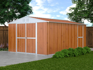 Box deposito attrezzi utensili doppia porta capanno deposito in lamiera zincata 327x459cm x h 215cm - 201 kg - 15,01 mq LEGNO