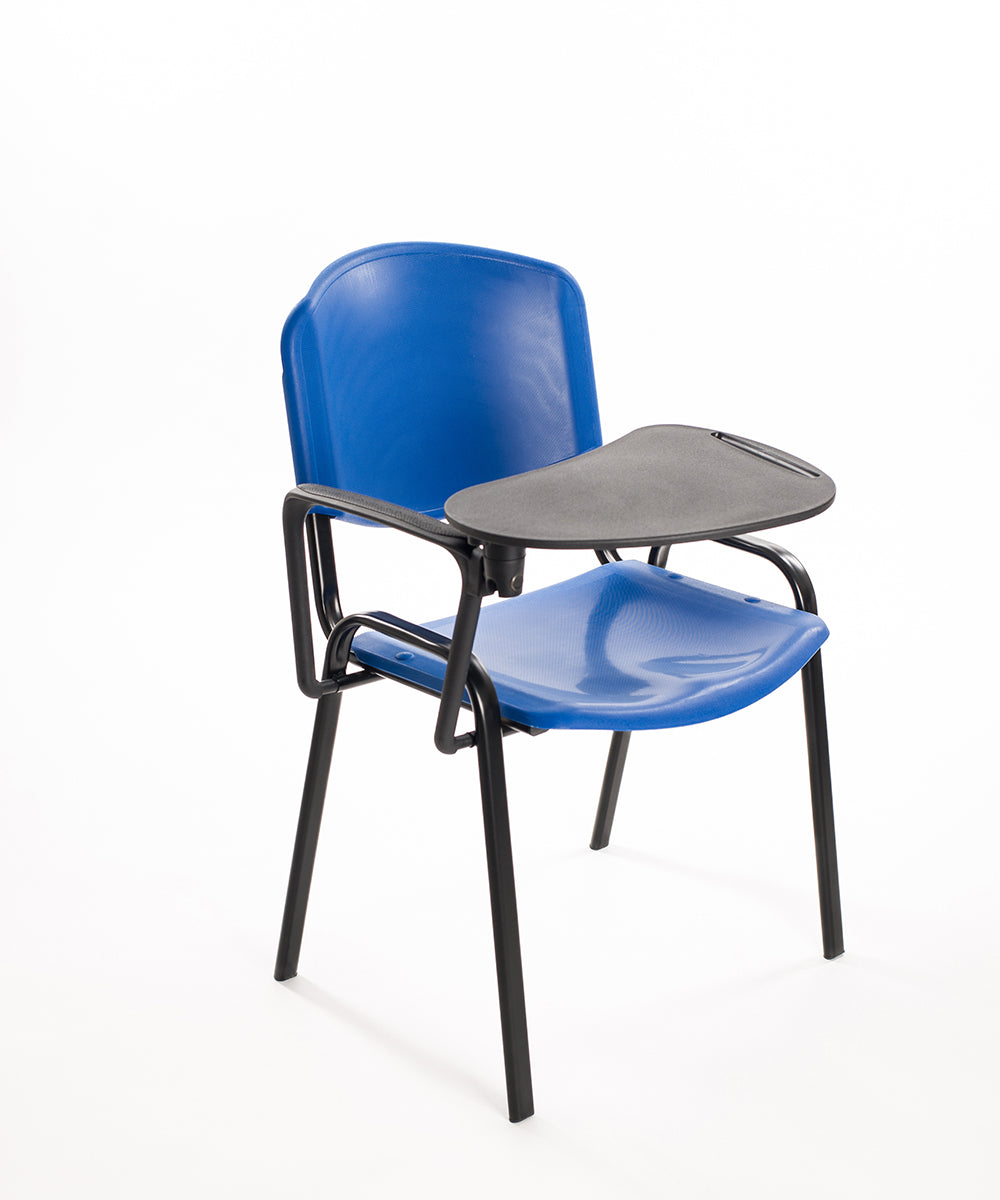 Set di 6 sedie impilabili in plastica blu con Ribaltina scrittoio tavoletta per sala conferenza meeting e convegni