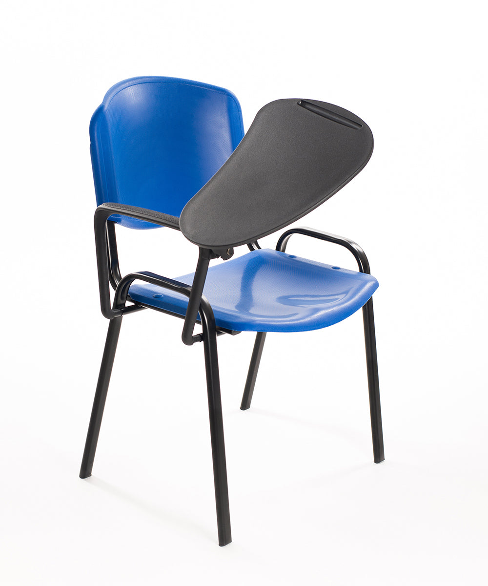 Set di 6 sedie impilabili in plastica blu con Ribaltina scrittoio tavoletta per sala conferenza meeting e convegni