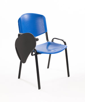 Set di 6 sedie impilabili in plastica blu con Ribaltina scrittoio tavoletta per sala conferenza meeting e convegni