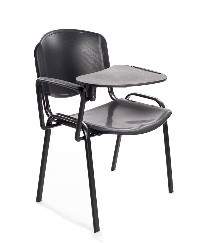 Set di 6 sedie impilabili in plastica nera con Ribaltina scrittoio tavoletta per sala conferenza meeting e convegni