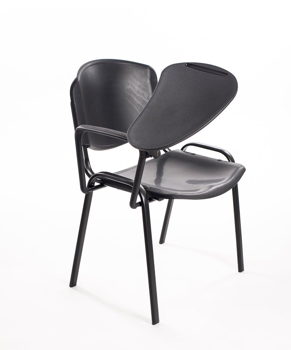 Set di 6 sedie impilabili in plastica nera con Ribaltina scrittoio tavoletta per sala conferenza meeting e convegni