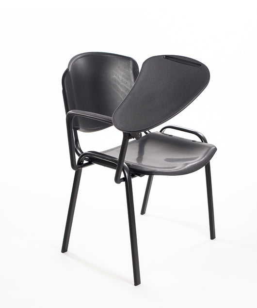 Set di 6 sedie impilabili in plastica nera con Ribaltina scrittoio tavoletta per sala conferenza meeting e convegni