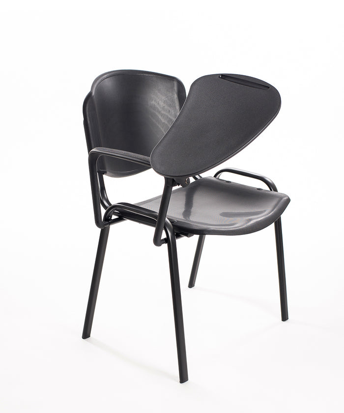 Set di 6 sedie impilabili in plastica nera con Ribaltina scrittoio tavoletta per sala conferenza meeting e convegni