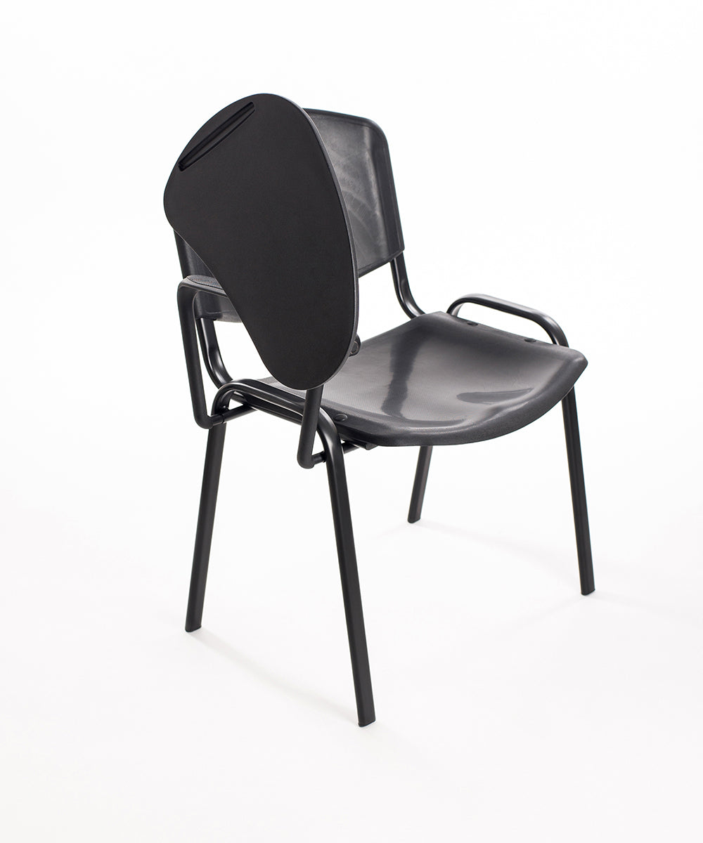 Set di 6 sedie impilabili in plastica nera con Ribaltina scrittoio tavoletta per sala conferenza meeting e convegni