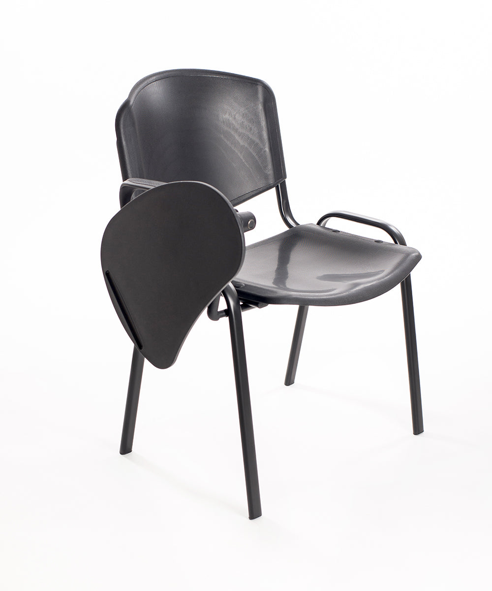 Set di 6 sedie impilabili in plastica nera con Ribaltina scrittoio tavoletta per sala conferenza meeting e convegni