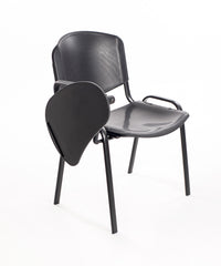 Set di 6 sedie impilabili in plastica nera con Ribaltina scrittoio tavoletta per sala conferenza meeting e convegni