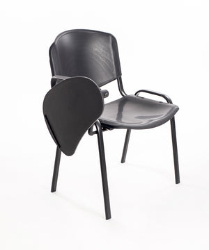 Set di 6 sedie impilabili in plastica nera con Ribaltina scrittoio tavoletta per sala conferenza meeting e convegni