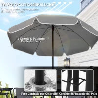 Set da Giardino 6 Pezzi in Acciaio con 4 Sedie Pieghevoli, Ombrellone e Tavolo Rotondo, Grigio e Nero