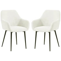 Set 2 Sedie da Pranzo Nordiche Imbottite con Braccioli Ricurvi in Tessuto Effetto Velluto, 54x57x80 cm, Crema