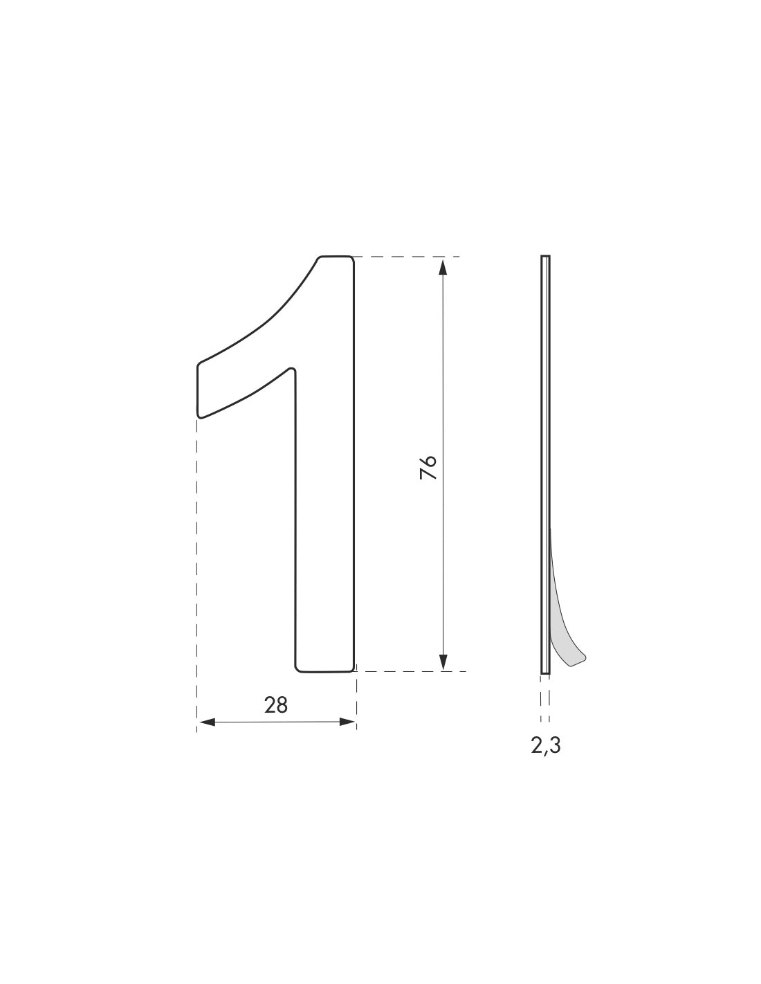 Targa numero civico 1 adesivo acciaio inox 304, altezza 76mm - THIRARD