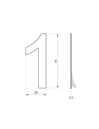 Targa numero civico 1 adesivo acciaio inox 304, altezza 76mm - THIRARD