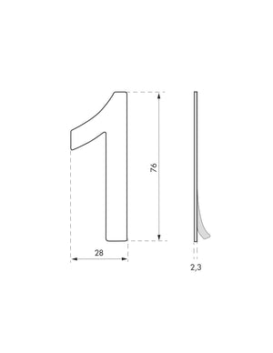 Targa numero civico 1 adesivo acciaio inox 304, altezza 76mm - THIRARD