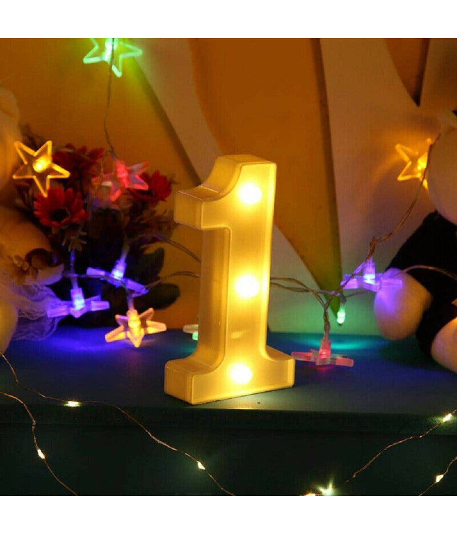 Numero 1 Luminoso Bianco A Led Decoro Per Eventi Feste Luce Calda 3000k 16x3cm         