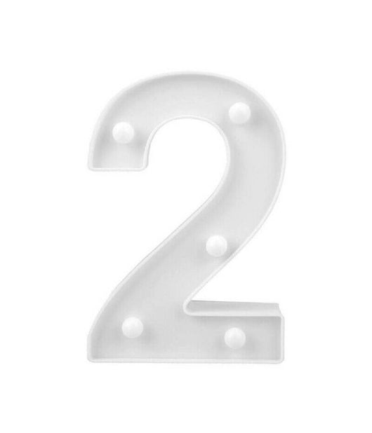Numero 2 Luminoso Bianco A Led Decoro Per Eventi Feste Luce Calda 3000k 16x3cm         