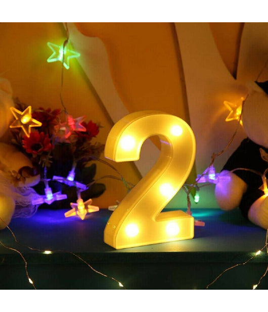Numero 2 Luminoso Bianco A Led Decoro Per Eventi Feste Luce Calda 3000k 16x3cm         
