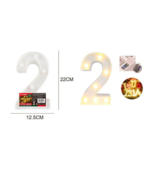 Numero 2 Luminoso Con Luci Led A Batteria Decorazioni Per La Casa Dim. 22 Cm         