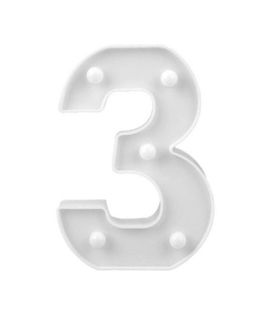 Numero 3 Luminoso Bianco A Led Decoro Per Eventi Feste Luce Calda 3000k 16x3cm         