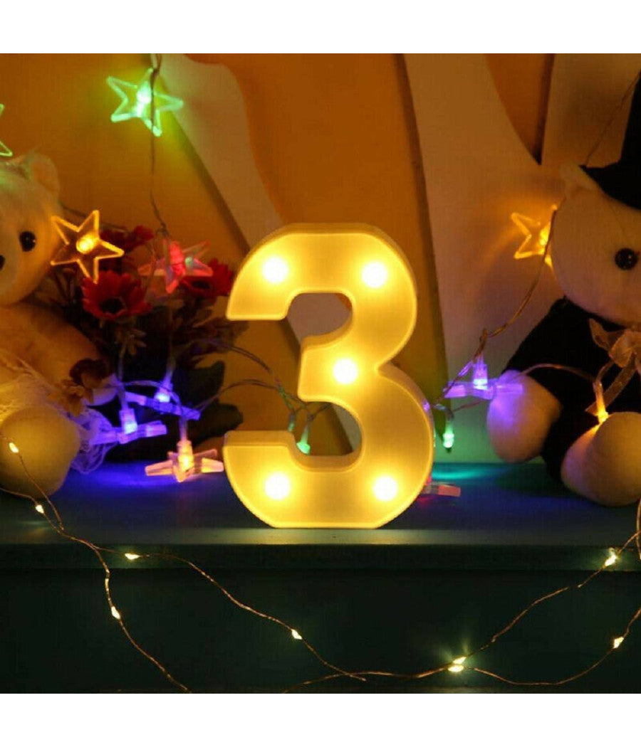 Numero 3 Luminoso Bianco A Led Decoro Per Eventi Feste Luce Calda 3000k 16x3cm         