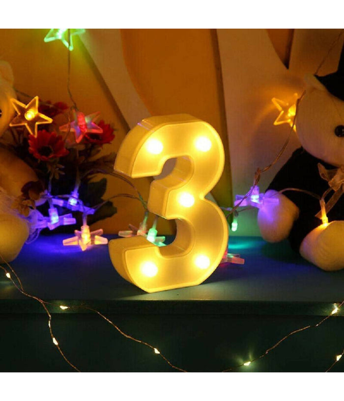 Numero 3 Luminoso Bianco A Led Decoro Per Eventi Feste Luce Calda 3000k 16x3cm         