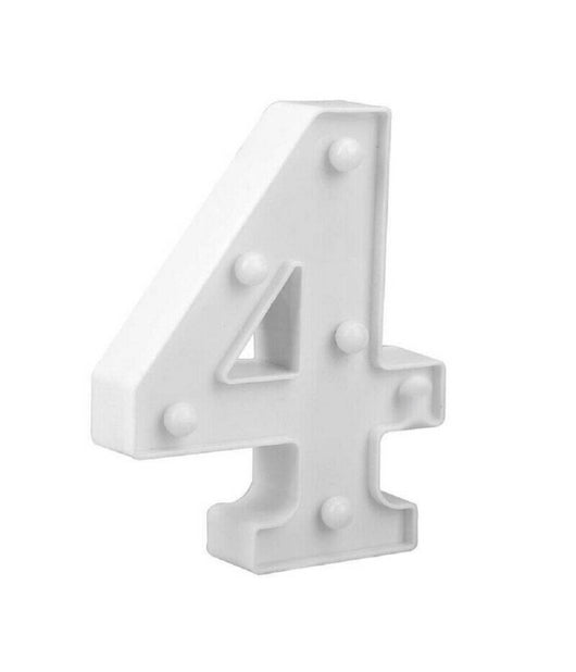 Numero 4 Luminoso Bianco A Led Decoro Per Eventi Feste Luce Calda 3000k 16x3cm         