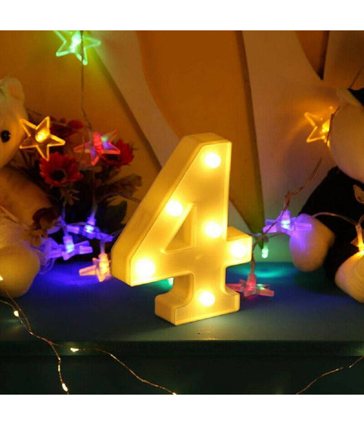 Numero 4 Luminoso Bianco A Led Decoro Per Eventi Feste Luce Calda 3000k 16x3cm         