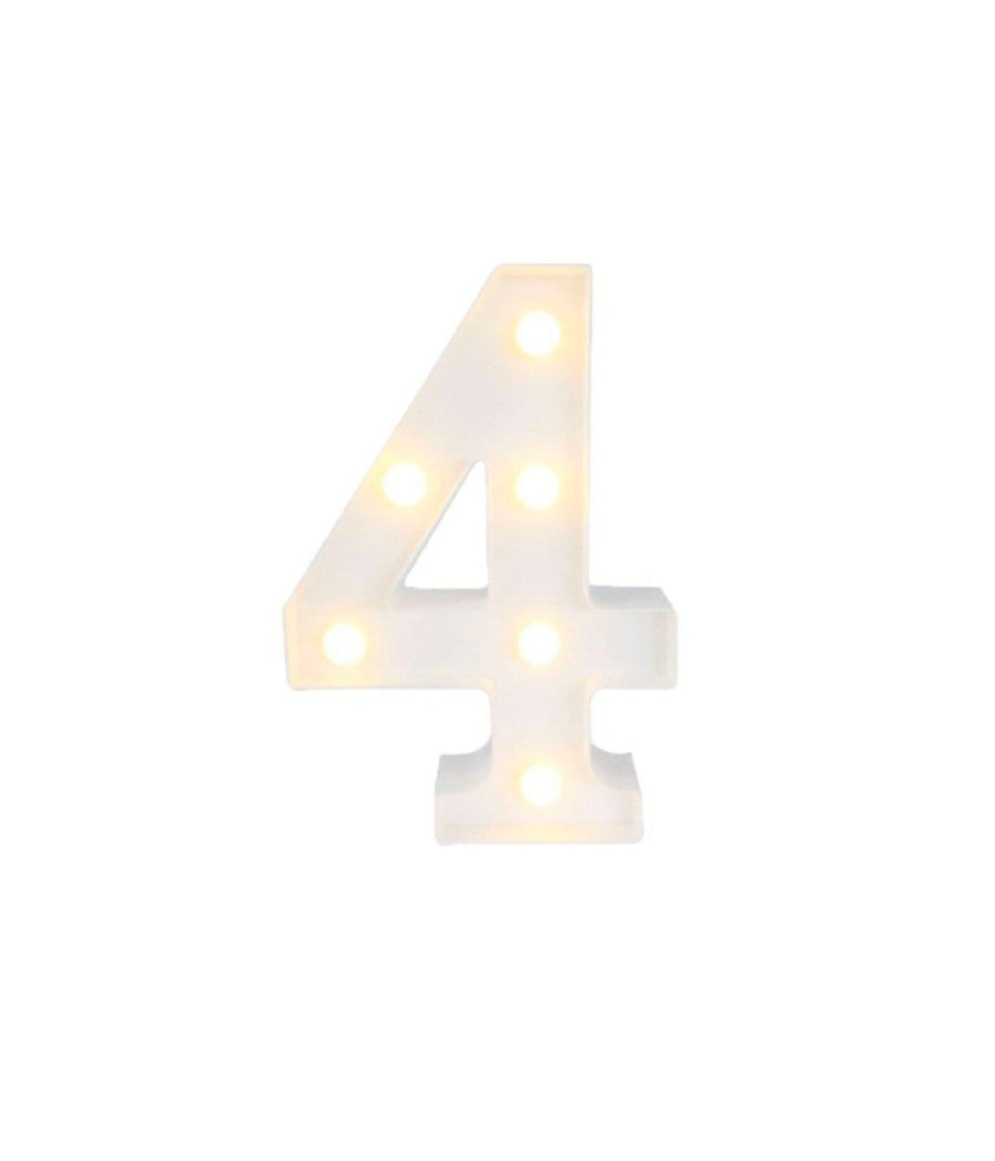 Numero 4 Luminoso Con Luci Led A Batteria Decorazioni Per La Casa Dim. 22 Cm         