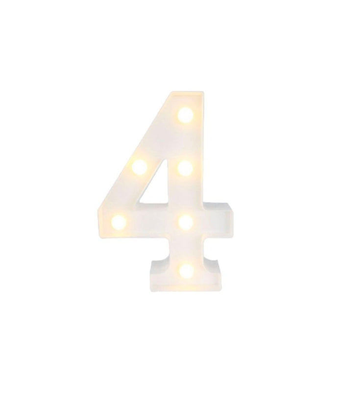 Numero 4 Luminoso Con Luci Led A Batteria Decorazioni Per La Casa Dim. 22 Cm         