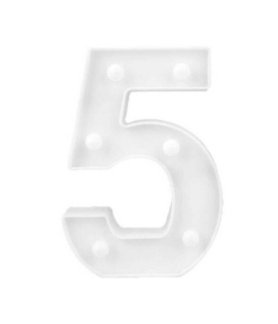 Numero 5 Luminoso Bianco A Led Decoro Per Eventi Feste Luce Calda 3000k 16x3cm         