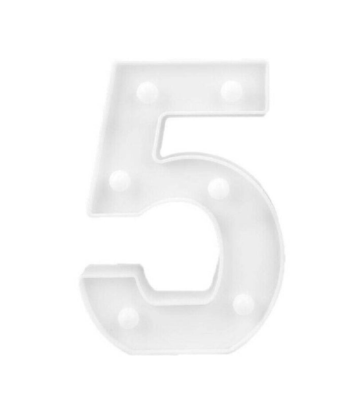 Numero 5 Luminoso Bianco A Led Decoro Per Eventi Feste Luce Calda 3000k 16x3cm         