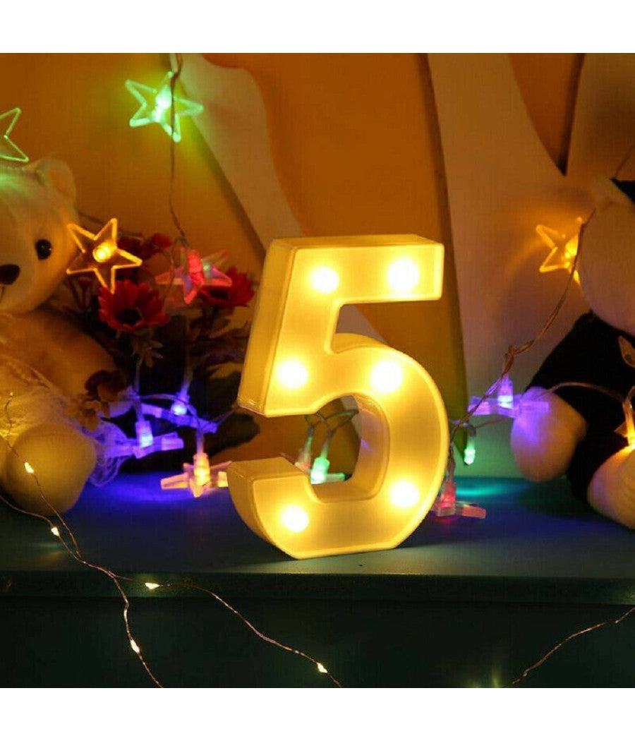 Numero 5 Luminoso Bianco A Led Decoro Per Eventi Feste Luce Calda 3000k 16x3cm         