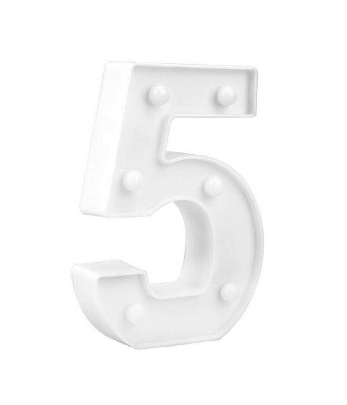 Numero 5 Luminoso Bianco A Led Decoro Per Eventi Feste Luce Calda 3000k 16x3cm         