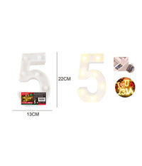Numero 5 Luminoso Con Luci Led A Batteria Decorazioni Per La Casa Dim. 22 Cm         