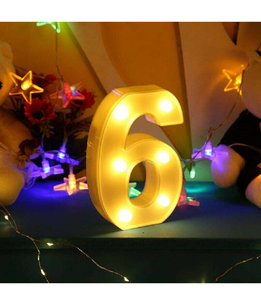 Numero 6 Luminoso Bianco A Led Decoro Per Eventi Feste Luce Calda 3000k 16x3cm         
