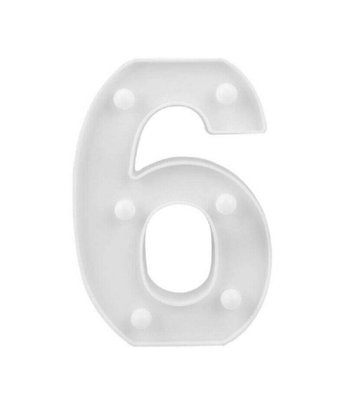 Numero 6 Luminoso Bianco A Led Decoro Per Eventi Feste Luce Calda 3000k 16x3cm         