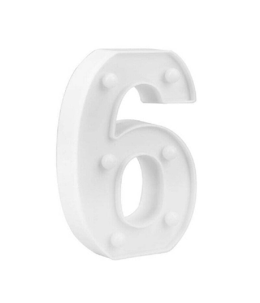 Numero 6 Luminoso Bianco A Led Decoro Per Eventi Feste Luce Calda 3000k 16x3cm         