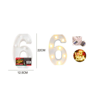 Numero 6 Luminoso Con Luci Led A Batteria Decorazioni Per La Casa Dim. 22 Cm         