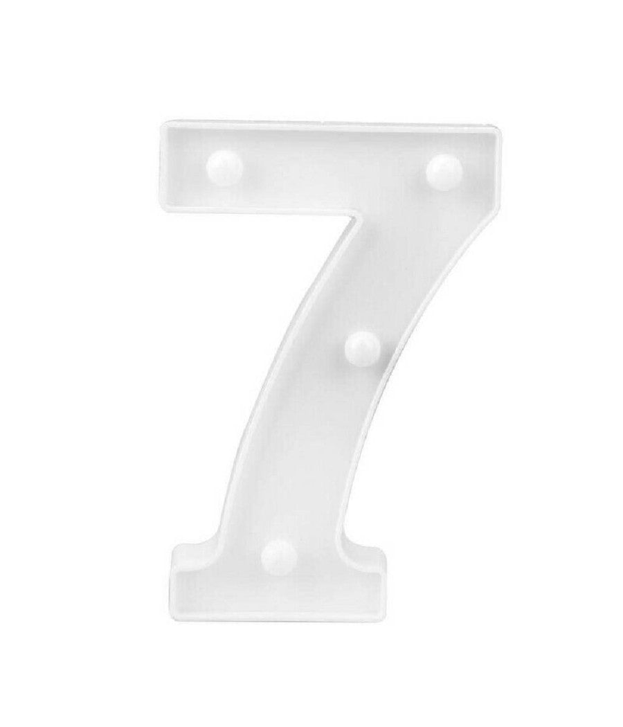 Numero 7 Luminoso Bianco A Led Decoro Per Eventi Feste Luce Calda 3000k 16x3cm         