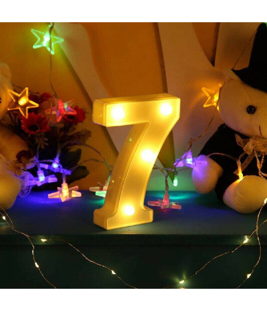 Numero 7 Luminoso Bianco A Led Decoro Per Eventi Feste Luce Calda 3000k 16x3cm         